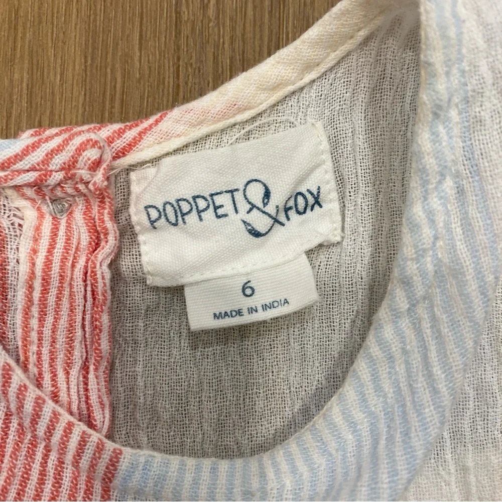 🌟POPPET AND FOX🌟 GIRLS TIERED GAUZE STRIPED DRESS WITH TASSELS SZ 6